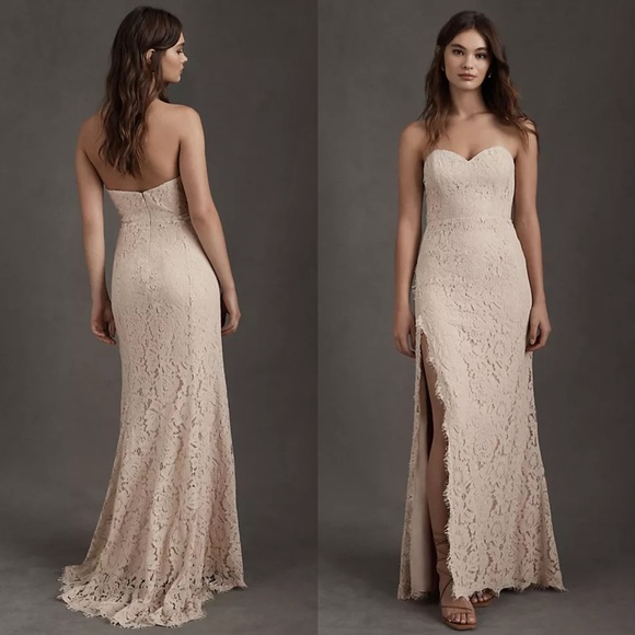 Anthropologie Fame and Partners Twilight dress strapless lace gown wine red - Picture 2 of 16